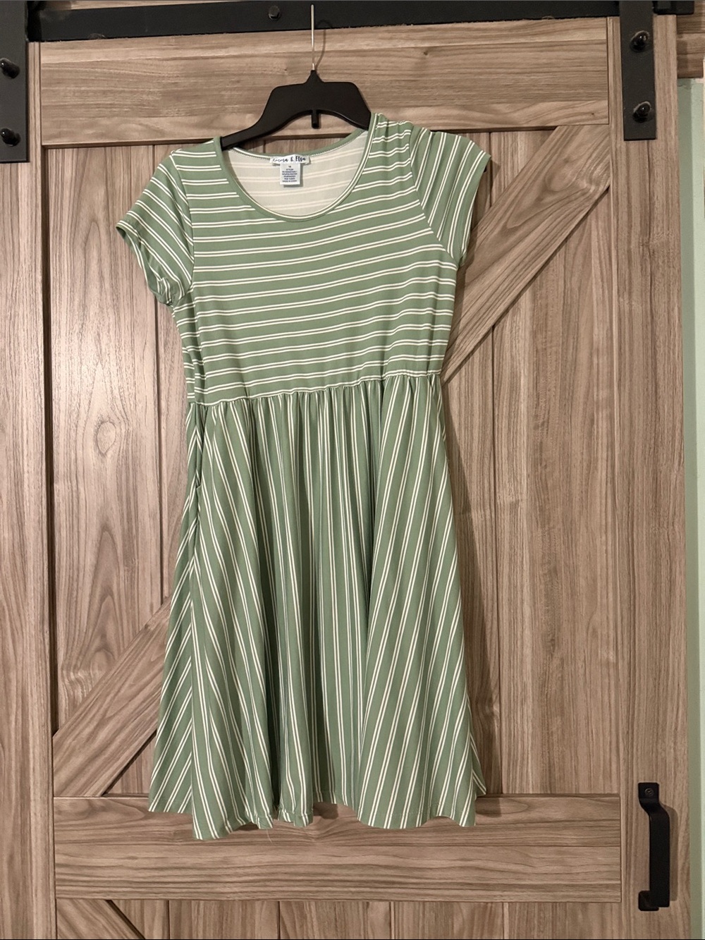 Girls' Green & White Striped Short Sleeve Casual Dress